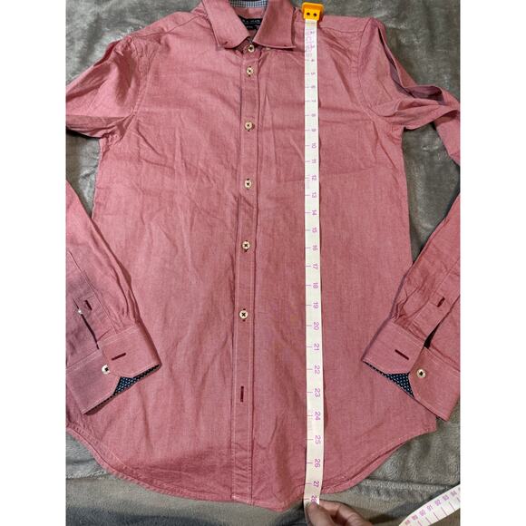 Zara Man SZ Small Red‎ Button Up Long Sleeve Shirt Dress Slim Fit Formal Holiday - Picture 7 of 7